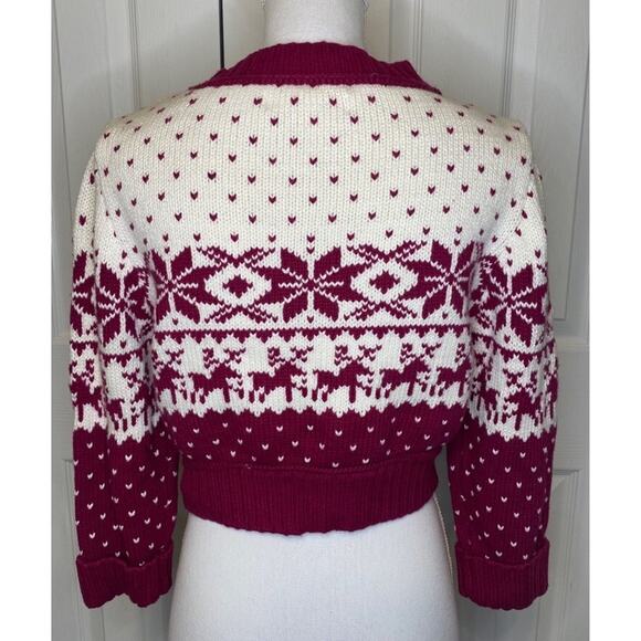 Decree Women’s Cropped Fair Isle Button-Up Burgundy Maroon Sweater Size X-Large - Picture 3 of 6